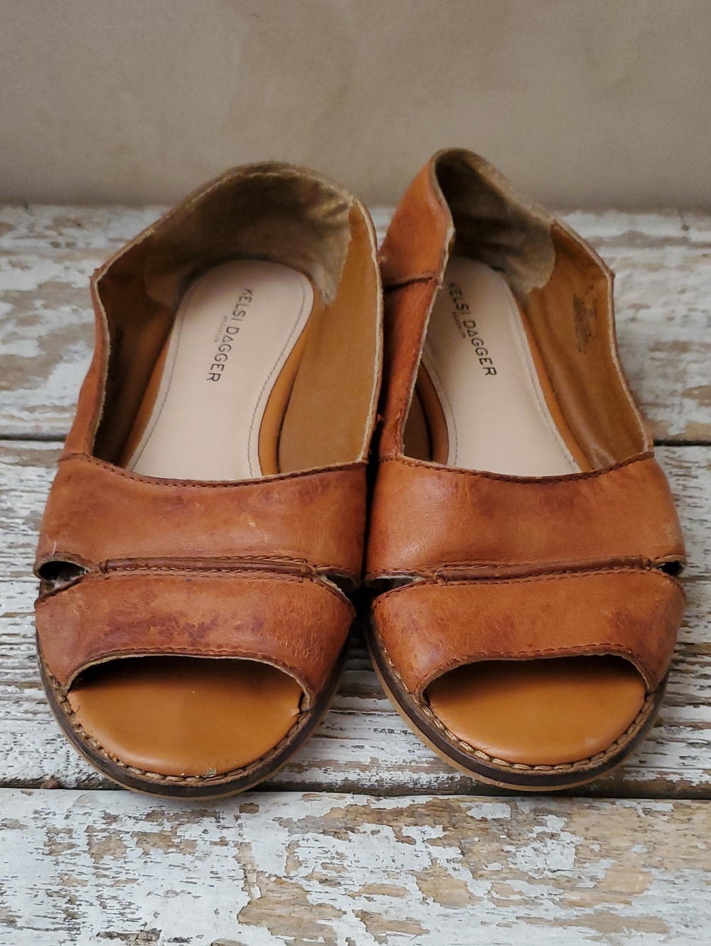 Kelsi Dagger Tan Open-Toe Leather Flats